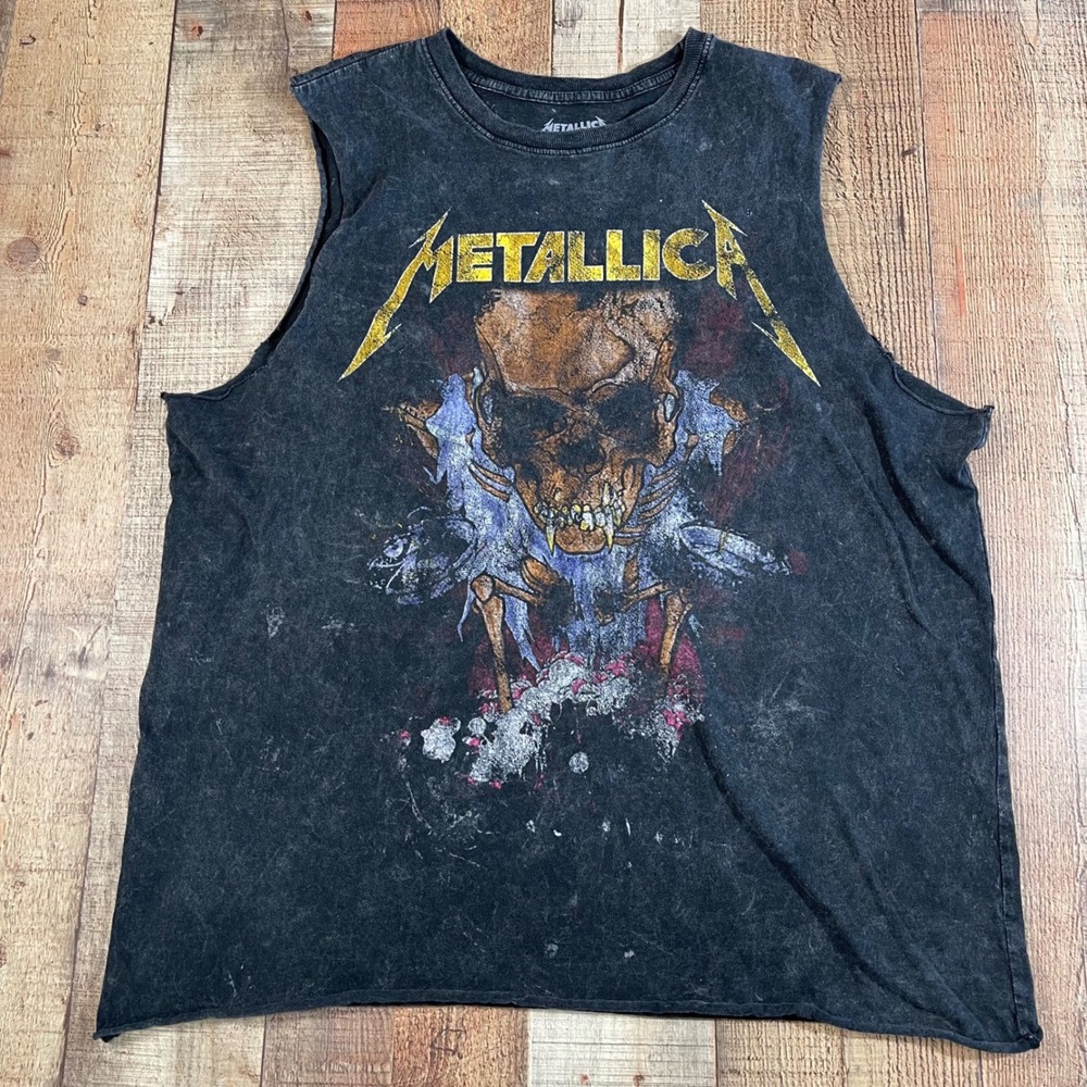 Metallica Pushead Skull Graphic Tank Top Extra Large XL Acid Wash Cutoff Muscle